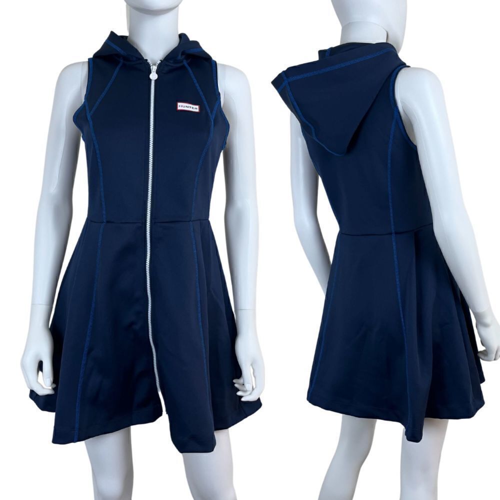 Hunter Target Women Size S Blue Hooded Scuba Full Zip Fit & Flare Mini Dress